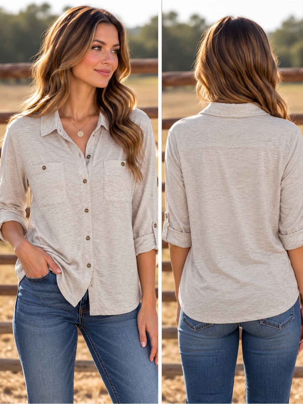Sonoma Cream Button-Down Casual Women’s Shirt